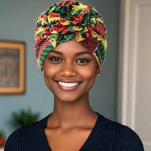 قطعة واحدة من قبعة تربان ذات طبعة زهرية كبيرة وطيات مطاطية للسيدات ، غطاء رأس بوهيمي ملون للنزهات والاستخدام اليومي ، وغطاء للشعر لمرضى السرطان ، طويل وناعم ومريح ، مطبوع وعصري