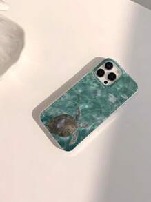 1pc Summer Cool Turtle & Beach Printed IMD Soft TPU Glossy Smooth Phone Case, Clear Waterproof & Scratch-Resistant