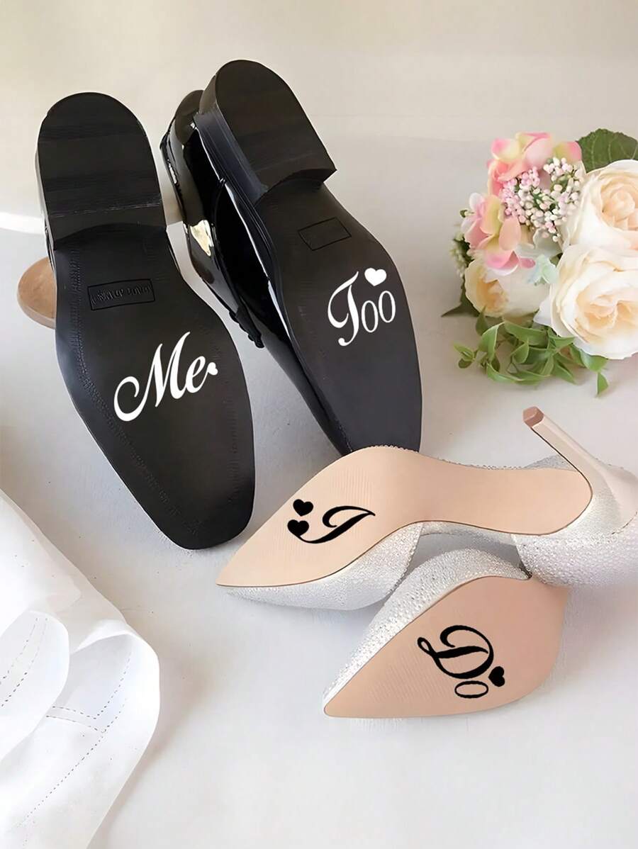Pegatinas de zapatos de boda personalizadas con diseño de decoración de boda "I Do/Me Too" - Calcomanías removibles de vinilo para zapatos de boda