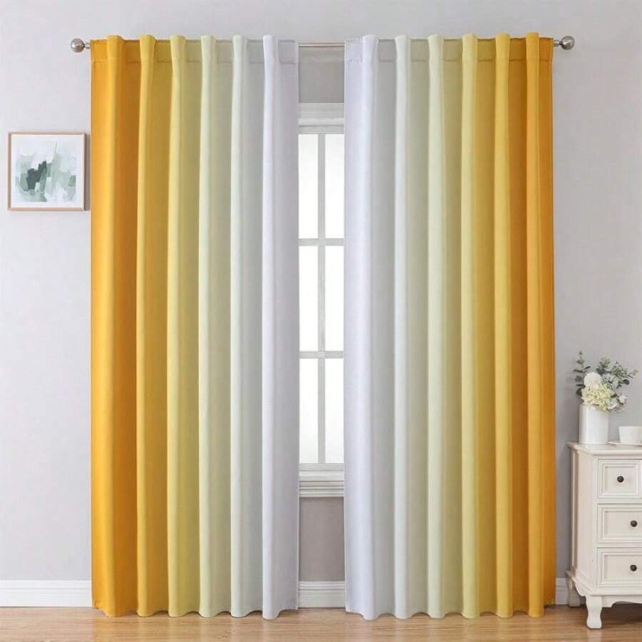 MIUCO Blackout Curtains & Drapes For Bedroom Living Room 84 Inches Long Purple And White Room Darkening Ombre Curtains Rod Pocket & Back Tab Curtains Thermal Insulated Light Blocking 2 Panels Set-FUNALING - 黃色 - 查看 1