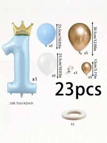 23pcs/Set Blue Pink Crown Number 1 To 9 Balloons Upright 1st Birthday Party Decorations Baby Shower Balloon