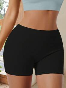 High Waist Breathable Stretchy Soft Seamless Briefs, Minimalist Design, Women's Ribbed Panties - Essential Everyday Underwear - Black - View 5