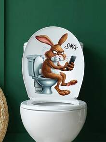 Naklejka na deskę sedesową z serii Home Decorators Animals, zabawna naklejka na łazienkę z królikiem i telefonem – samoprzylepna, do dekoracji desek sedesowych i zbiorników, zabawne akcesoria łazienkowe, naklejka winylowa do dekoracji domu, artykuły do dekoracji toalet i ścian, odśwież wystrój łazienki w domu, wystrój jesienny