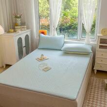 3pcs Solid Color Simple & Comfortable Ice Cornberry Mattress Pad & Bedsheet Set - Pastel Green - View 4