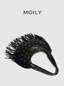 Street Punk Fringe Studded Underarm Bag , Punk - Black - View 6