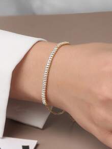 ORSA JEWELS 1pc S925 Silver 14K Gold Plated Modern Princess Cut Chain Bracelet With AAAA Cubic Zirconia Setting - SB215 - View 6