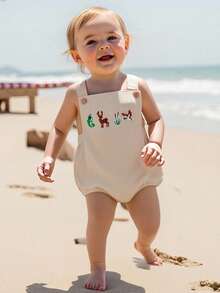 Baby Boy Overall Romper Reindeer/Duck Embroidery Sleeveless Bodysuit Spring Summer Clothes - White - View 3