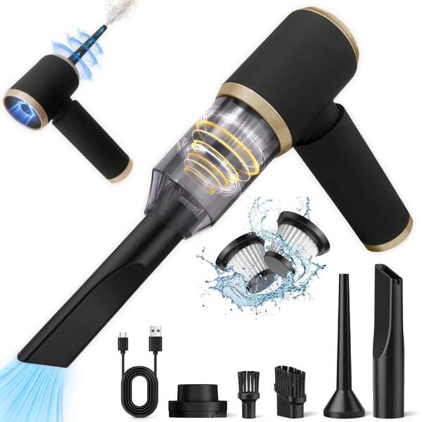 Aspirapolvere per Auto (1 Confezione) (90 W, 12.000 Pa, 80.000 Giri/Min): Aspirapolvere Portatile Senza Fili a 2 Velocità, per Fessure di Auto/Casa, Ideale per Automobilisti, Famiglie e Amanti della Praticità. Nero.