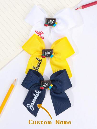 1 pieza Lazo para el cabello de vuelta al colegio para niñas con nombre personalizado, pasador de cabello con letra del abecedario, accesorio de cabello lindo para regalos de graduación, pinza de cocodrilo personalizada para uso diario en la escuela, multifuncional, ornamental, con letra, elegante, moderna, colorida, linda, adorable, casual, personalizada, única, ideal para regalos para él, ideal para regalos para ella, hijo, hija