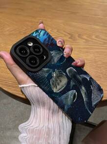 Carcasa de teléfono a prueba de arañazos y huellas dactilares, con diseño de ballena azul y rayas verticales, textura de piel sintética, a prueba de golpes, compatible con iPhone y otros modelos