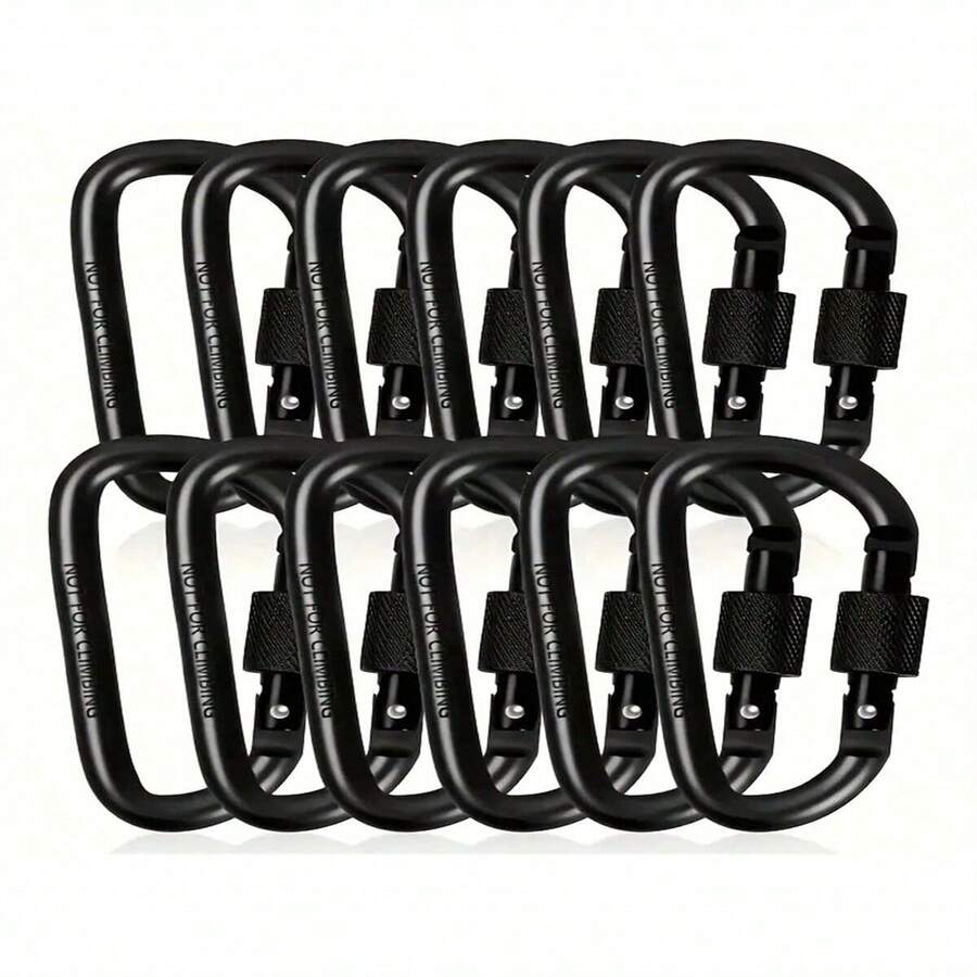 3 piezas Mosquetones con forma de D con tornillos, clips de aleación de aluminio negro, aptos para actividades al aire libre: acampada, senderismo, pesca, ganchos para llaveros