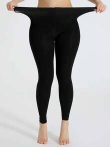 1pc Women Plus Size Fashion Sheer High Stretch 7/8 Leggings, Cozy - Black - View 5