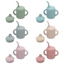 1 pezzo Tazza con beccuccio in silicone per bambini con doppio coperchio e manico, bottiglia d'acqua portatile multifunzione, set di tazze con beccuccio per l'alimentazione e lo stoccaggio di liquidi per bambini