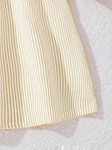 Left Mama Tween Girl 清新条纹盖袖 V 领收腰连衣裙，夏季 - 卡其色 - 查看 6