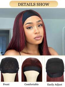 RONAN 26 英寸深红色长直发带假发 女士合成发带假发 - 酒紅色 - 查看 7