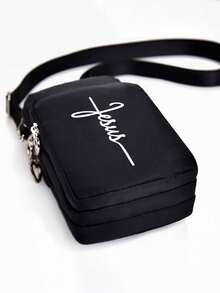 Fashion "Jesus" Print Crossbody Bag, Outdoor Sports Mini Phone Pouch Wallet With Earphone Hole, Phone Bag, Arm Bag, Coin Purse, Adjustable Strap, Multi-Zipper Vertical Wallet, Suitable For Daily Use, Sports, Travel, Running, Hiking, Cycling, Ideal Gift For Friends, Relatives, Family - Black - View 6