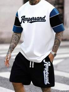 Men's Outdoor Sports Casual Drawstring Short Sleeve T-Shirt And Shorts Set, Spring/Summer - White - View 1