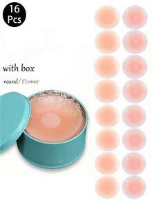 2/8/16片装可重复使用女性乳贴，硅胶隐形乳贴，带旅行收纳盒 - 粉色 - 查看 2