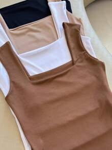 Kit 4 Women's Blouses Tank Top Square Neckline Straight Suplex Summer Basic Plain Fashion Elegant  Blogger - Multicolor - View 5