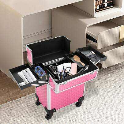 YUNRUX Professional Makeup Case Trolley Storage Case Wheels Cosmetic Case