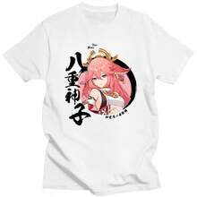 Genshin Impacts T Shirt Men Kawaii Yae Miko Graphic Tees Short Sleeve T-Shirt Unisex Hip Hop Tops Harajuku Tshirt Y2k Aesthetic - 白色 - 查看 1