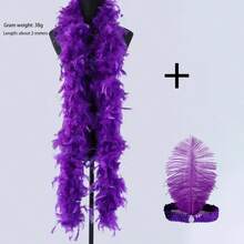 2pcs 1920s Girl Feather Boas And Headband Sets, Made Of Chicken Feathers, No Electricity, DIY Crafts, Wedding, Party Dress Accessories