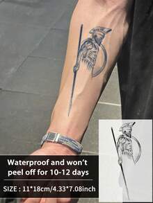 1 pieza Tatuajes temporales de estilo guerrero espartano, tatuajes semipermanentes impermeables y resistentes al sudor que duran de 1 a 2 semanas, con tinta herbaria realista, antifricción y no reflectante, tatuajes falsos negros para mujeres y hombres, pegatinas para tatuajes en el brazo, pecho, pierna, abdomen, cintura, dedo y cuello, arte corporal modernista - Negro - Ver 2