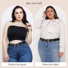 1pc Plus Size Women's Simple Solid Color Faux Leather Belt With Silver Buckle, Suitable For Matching Various Types Of Pants Casual Summer, School