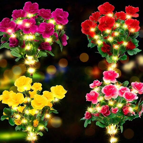 1pc Solar Azalea Flower Lamp, Garden Decoration Lamp, Used For Courtyard Lawn, Path, Garden Decoration, Spring House Decoration, Outdoor Party, Swimming Pool Decoration