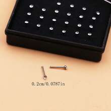 24pcs Simple & Fashionable Stainless Steel Nose Studs With 2mm White Rhinestones, Unisex - Clear - View 8