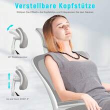 2025 new naspaluro Ergonomischer Bürostuhl  Atmungsaktiver Netzbpannung, Schreibtischstuhl  Verstellbarer Armlehnen, Kopfstütze, Lordosenstütze, Höhenverstellung, 360° Drehstuhl, Grau - Bildfarbe - Übersicht 6