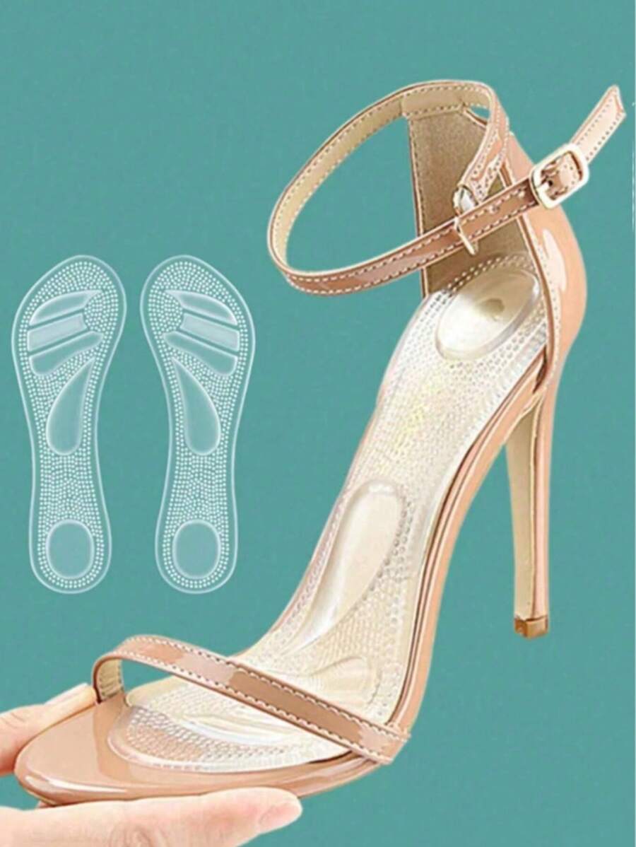 1 Pair Self-Adhesive Adjustable 3/4 Length Shock-Absorbing Anti-Slip Insoles, Suitable For Women's High Heels, Sandals, Heels, Wedges