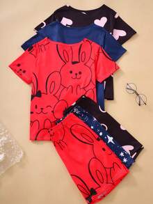 3pcs/Set Girls Printed Pajamas & Homewear Set - Multicolor - View 2