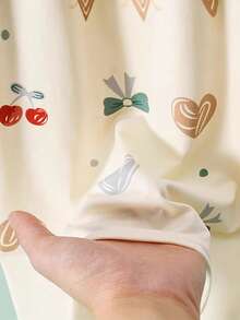 2pcs/Set Girls Summer Pajama Set: Cute Rabbit & Cherry Print Loose Knee-Length Round Neck T-Shirt Dress & Shorts - Multicolor - View 8