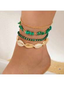 1-7pcs Bohemian Style Starfish & Beaded Braided Bracelets For Girls, Ocean Theme, Beach, Seashell, Beige & Ivory,Bracelets For Women,Summer Jewelry,Gold Jewelry Women