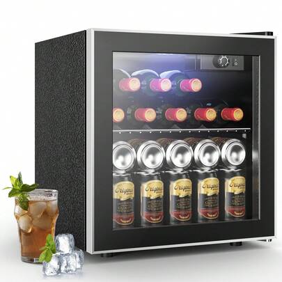Havato 12 Bottle 48 Can Wine Cooler/Cabinet Beverage Refrigerator Mini Fridge Low Noise Clear Glass Door Counter Top Cellar For Beer Soda Bar 1.3 Cu.Ft Black