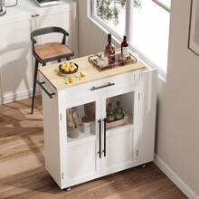Danolapsi Kitchen Island With Drawer,Kitchen Storage Island With Storage Cabinet ,Rolling Cart On Wheels, Wooden Top Portable Trolley Island With 3 Spice Rack For Kitchen, Dining Room - White - View 5