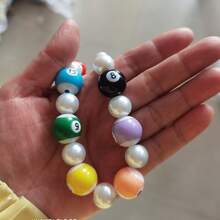 Collar de perlas único con números y letras de billar de colores exagerados, estilo bohemio y hip hop, para mujeres y niñas, cuentas de color aleatorio