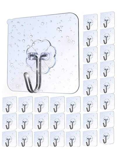 AOMEES Adhesive Hooks Heavy Duty Wall Hooks 8kg (Max) Self Adhesive Hook 12pcs, Kitchen Hooks, Bathroom Hooks, Door Hooks, Hanging With Kitchen Utensils, Towe, Key, Cups And More