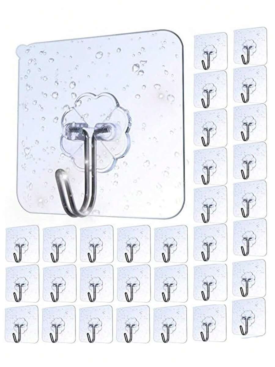 AOMEES Adhesive Hooks Heavy Duty Wall Hooks 8kg (Max) Self Adhesive Hook 12pcs, Kitchen Hooks, Bathroom Hooks, Door Hooks, Hanging With Kitchen Utensils, Towe, Key, Cups And More