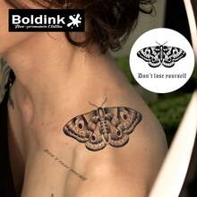 Boldink 夜间飞蛾临时纹身 | 女性手臂/肩部设计 | 哥特风格防水贴纸 | 非永久性深色纹身 | 持久 2 周哑光效果 | 小众深色艺术贴纸 - 黑色 - 查看 4