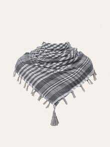 1 pieza Pañuelo de cuello con borlas geométricas en estilo patchwork a cuadros - Multicolor - Ver 9