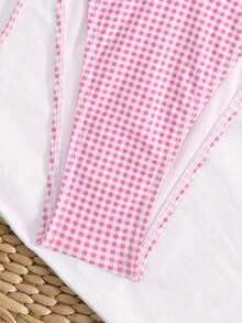 Sexy Cute Gingham Ruffled Print Bikini Set, Two Pieces Swimwear For Women, Suitable For Beach & Pool - Pink - View 4