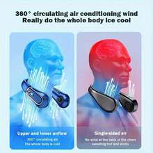 GICOOK Portable Neck Fan, Neck-Mounted Fan, USB Fan, 5 Speed Settings, Silent Design. Battery-Powered, Can Last Up To 10 Hours. Portable USB Fan, A Cooling Fan Using Air Turbine Technology, Suitable For Outdoor Activities, Travel And Beach Use. - 藍色 - 查看 6