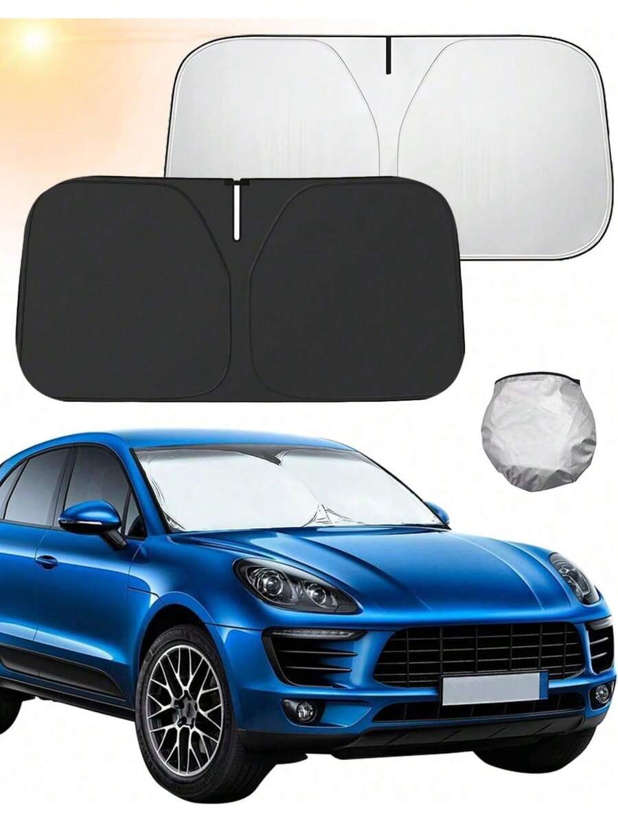 Parasol para coche - 140*80cm Parasol plegable para parabrisas delantero del coche, protección UV para ventana trasera del coche, adecuado para SUV y camioneta, cubierta de aislamiento térmico - Plateado - Ver 1