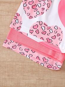 6pcs/Set Girls Casual Heart Print & Solid Top + Heart Print & Solid Shorts Outdoor Suit, Spring & Summer - Multicolor - View 7