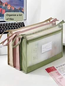 1pc A4 Transparent Mesh File Organizer With Double Zippers - Spacious And Portable Files Storage Bag For School,Office Supplies And Home, Four Colors To Choose From,Back To School,School Supplies - Multicolor - View 1