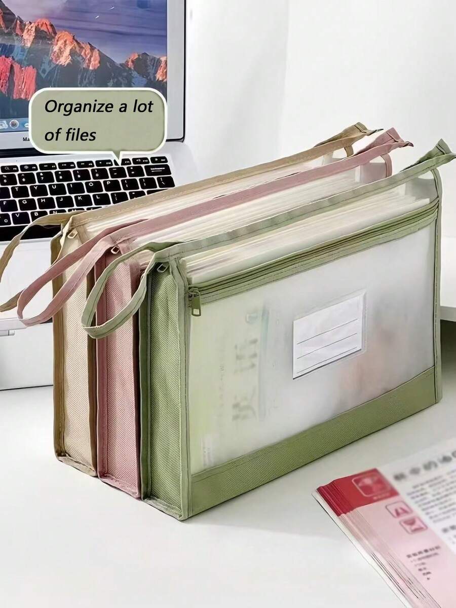 1pc A4 Transparent Mesh File Organizer With Double Zippers - Spacious And Portable Files Storage Bag For School,Office Supplies And Home, Four Colors To Choose From,Back To School,School Supplies - Multicolor - View 1