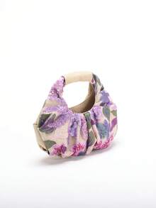 1 件女士彩色亮片撞色网眼花卉刺绣云朵设计褶皱简约亚麻手提包，时尚海滩度假风格（花卉图案随机发送） - 彩色 - 查看 6