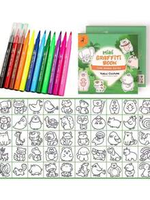 12-Color Soft-Head Watercolor Pen Set Large Capacity Drawing Pen Student Art Drawing Color Pen + Cartoon Mini Doodle A 50 DIY Notes Coloring Book Watercolor Coloring Book Drawing Book - Multicolor - View 12